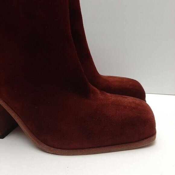 NOW Made in Italy Suede Slip-On Ankle Boot Block Heel Maroon Wine Red Sz Euro 40 - Picture 3 of 16
